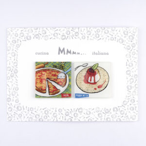 Confezione  2 Magneti  in vetro  Collezione  “Cucina Italiana” Pizza - Pannacotta