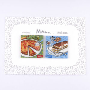 Confezione  2 Magneti  in vetro  Collezione  “Cucina Italiana” Pizza - Tiramisù